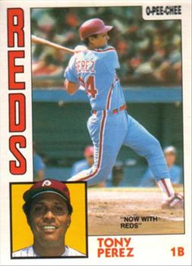 1984 O-Pee-Chee Baseball Cards 385     Tony Perez#{Now with Reds